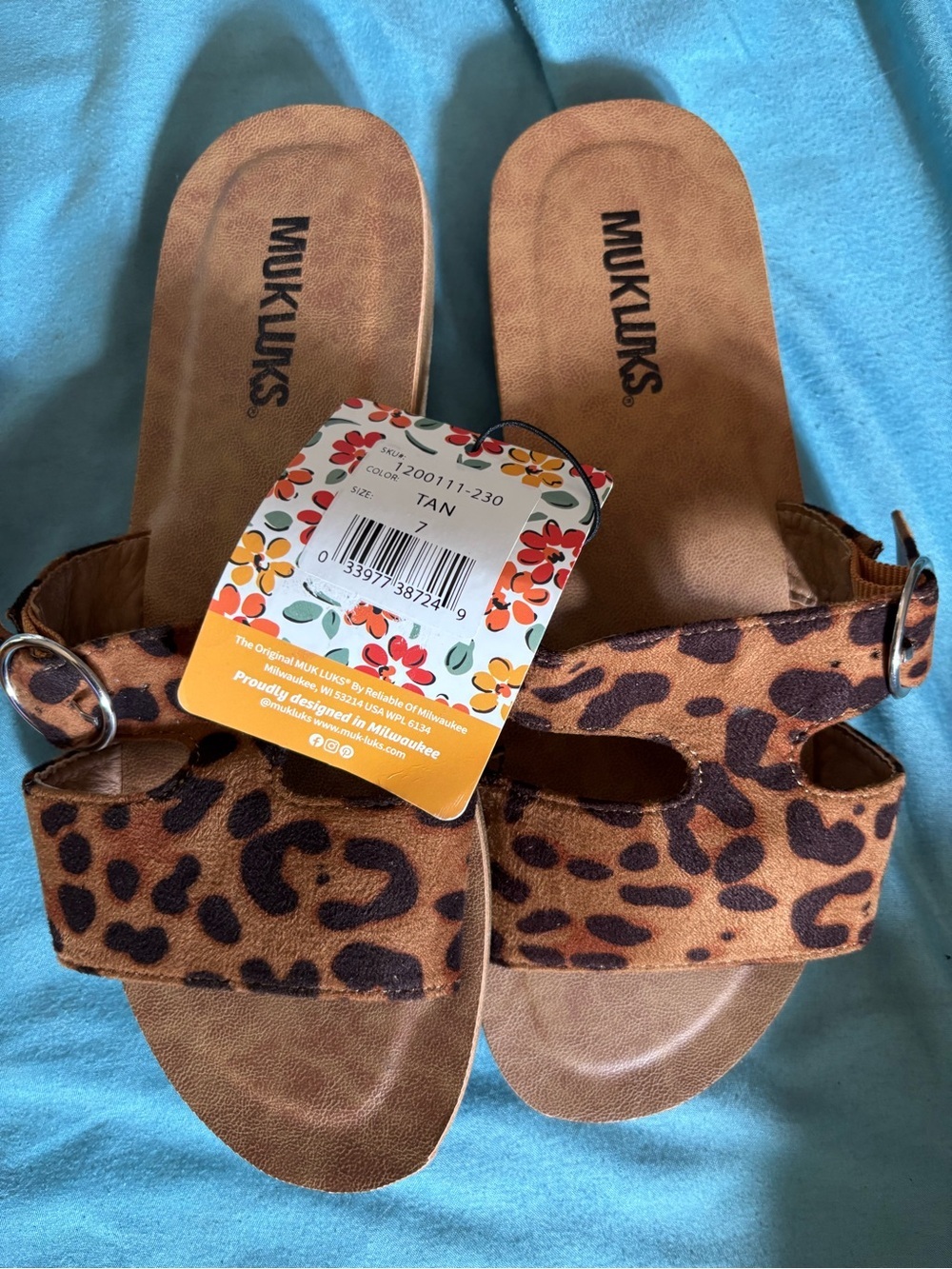 Muk Luks Leopard Print Slide Sandals in Tan and Brown